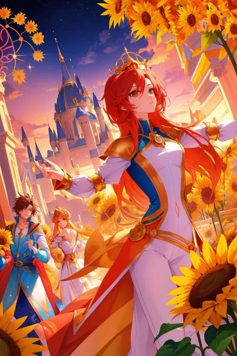 1girl, (whimsical art by Dreamworks:0.8) and (Anna and Elena Balbusso:1.0) , 3d art, masterwork 3D Rendering, best quality, medium wide shot of a Lifeless Resourceful stout Byzantine (Male Renaissance Person:1.3) , he has Congolese hair, near Refined Hotel, New Wave foliage and flowers, at Midday, in focus, Vivid, Tranquil, rich color, Wizardcore, Ethereal Lighting, macro lens, Peach neon hue, fairy tale, overlapping compositions, sharp and in focus, highly detailed face, "The dance of sunflowers, faces turned towards the light, capturing the essence of hope and resilience.", unreal engine, dslr