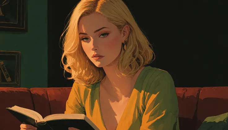 impactful color paint of blonde woman reading a book  <lora:Orange_Bloom:0.6>,    highly detailed,  vibrant colors , 8k,   sharp,  professional, clear,   high contrast, high saturated, , vivid deep blacks, crystal clear