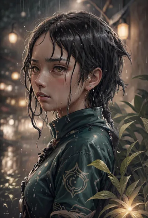 venti (genshin impact), portrait beautiful woman caught in the rain wet hair (masterpiece:1.2) (illustration:1.2) (detailed) (intricate) (8k) (HDR) (wallpaper) (cinematic lighting) (sharp focus) <lora:zovyaWetHairLORA64_V1:0.7> <lora:ventiGenshinImpact_v10:0.7>