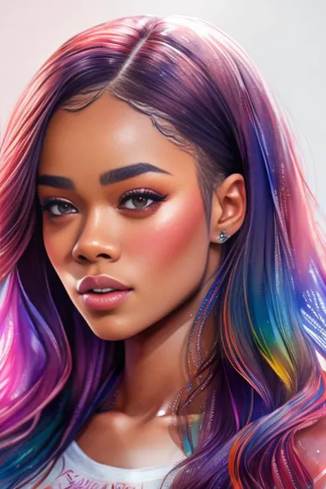 scarlitt is the queen of rainbow magic, anime Character Design, Unreal Engine, Beautiful, Tumblr Aesthetic, Hd Photography, Hyperrealism, Beautiful Watercolor Painting, Realistic, Detailed, Painting By Olga Shvartsur, Svetlana Novikova, Fine Art