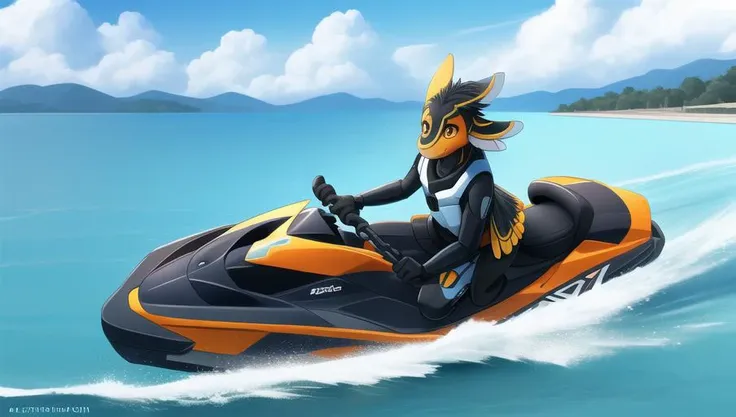 SFW
<lora:avaliLora_avaliv1Medium:1>
(best quality ,highly detailed, amazing quality, 4K, award winning art, Realistic, RTX, Raytracing),
dark colored avali riding a jetski,
Standing,
Male,
boy,
jetski,
riding,
avali,
avian,
black,
Feathers,
tail feathers,
multi ear,
four ears,
wing arms,
anthropomorphic,
fursona,
Cute face,
orange eye,
Water,
Lake,
Blue sky,
Clouds,
Afternoon,