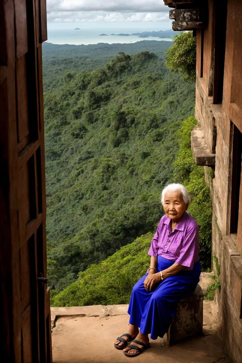 old woman in a highly defined fantasy Cambodian Bokor Hill Station