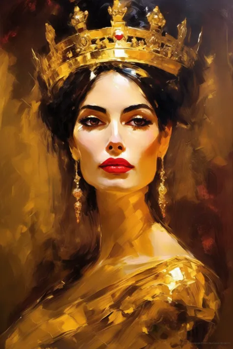 Andrew Atroshenko Style - The Queen of The Sparkling Kingdom of Gold as a painting, cleavage