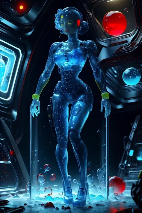 <lora:GelatinTech-20:1.2>, gelatintech, scifi, see-through, blue, red, yellow, Antique