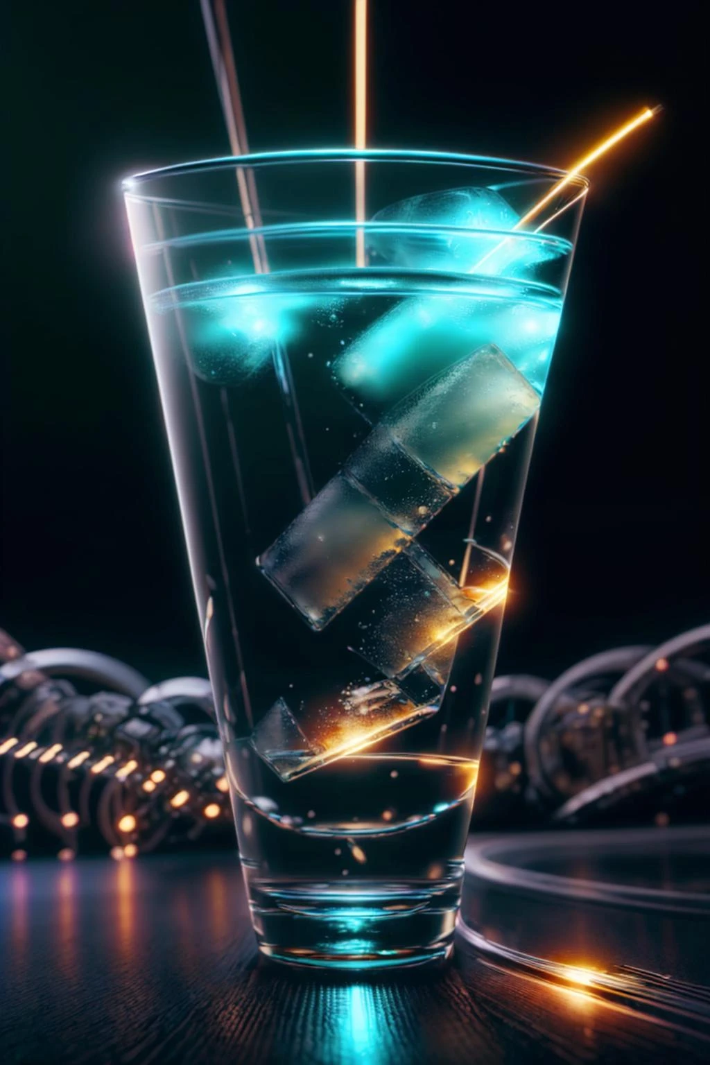 <lora:OpticalTech:.9> opticaltech ,scifi, optical fibers, cocktail
