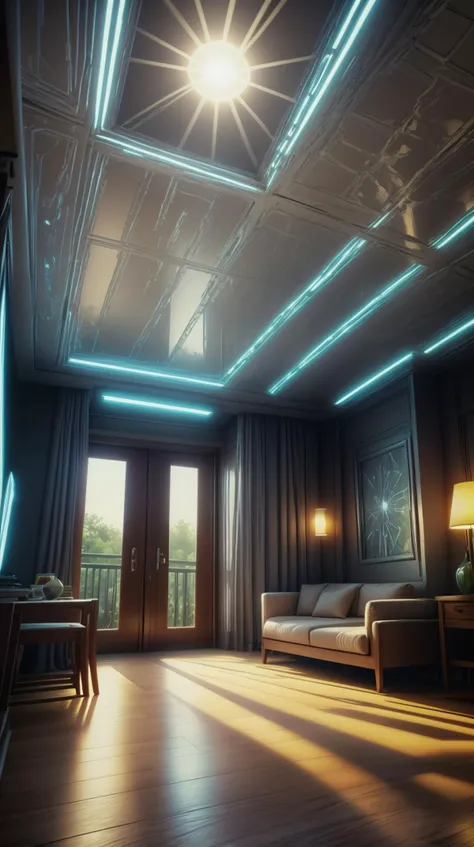 watercolor, <lora:JediStyle:1.2>JediStyle hotel room, mirrors, laminate
, recessed ceiling lights,sunlight through skylights, strip lights (led strips)
, magical VFX, tranquil, serene, (Masterpiece:1.3) (best quality:1.2) (high quality:1.1)