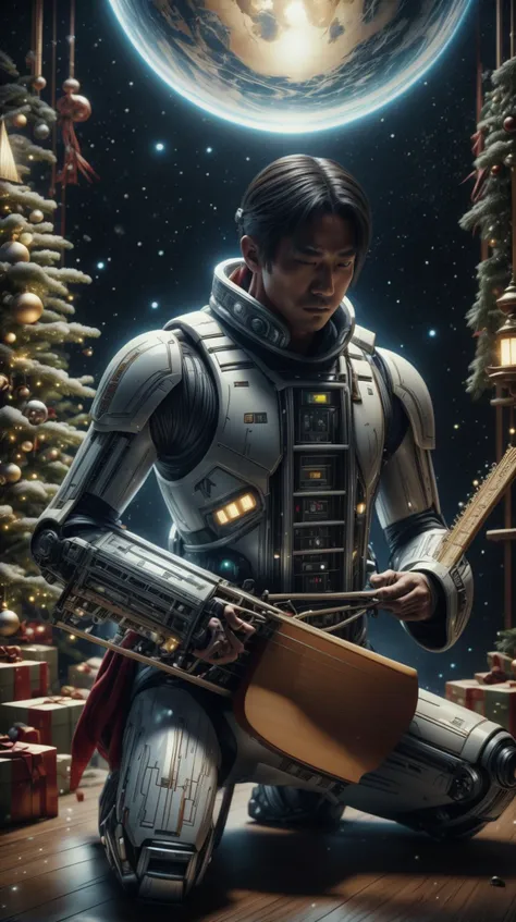 <lora:JediStyle:0.65>JediStyle an Asian man performing a sci-fi version of Shamisen, magical VFX, sci-fi, hi-tech,  ChristmasDecorativeStyle an Asian man performing a sci-fi version of Shamisen <lora:ChristmasDecorativeStyle:0.55> an Asian man performing a sci-fi version of Shamisen, <lora:add_detail:0.5> <lora:LowRa:0.5>, (Masterpiece:1.3) (best quality:1.2) (high quality:1.1)