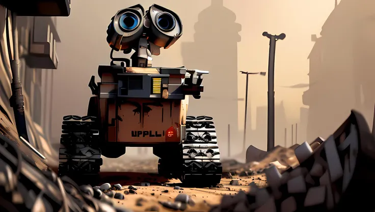 foreign planet, heaps of metal trash, dust, dirt, WallE cleaning up, from below, low angle,
<lora:CP1_Sora:0.8>, intricate details, hyperdetailed, cinematic, realistic, masterpiece