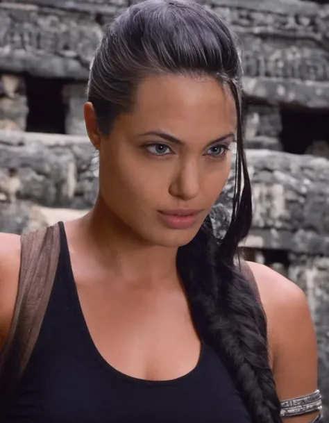 breathtaking (closeup:1.2) photo of skswoman, 1girl, black shirt, background ancient maya ruins, professional, 4k, highly detailed <lora:Lara Croft:1.2> . award-winning, professional, highly detailed