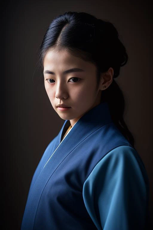 High detail RAW color Photo of portrait Japanese girl, with Traditional Samurai Armour, detailed ornament, without helmet, (scar on face), highly detailed,hdr, sharp focus, high resolution, award - winning photo, <lora:LowRA:0.8>