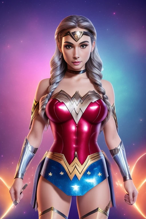 (sexy wonderwoman costume:1.4), sword and shield, wonder woman emblem, winged headpiece, cape, gladiator wristbands, winged headpiece, wonder woman emblem, highly intricate, highly detailed, dolly shot, medium shot, exquisite 30 year old (quechua:1.3) woman with latte skin color and a buxom body, (effervescent silver hair:1.5), (braided updo hair style:1.2), (natural massive boobs:1.3),  slim waist, (perfect big ass and wide hips:1.2), nsfw, bare breasts, vagina, small pink areolas and nipples, hardcore sex, penis penetration, olive green eye color, black pupils, penetrating eyes, smiling with one side of the mouth, (raspberry lipstick:0.4), smooth lips, narrow nostrils nose, straight lines eyebrows, glittery gold underliner eyeshadow and eyeliner, chandelier earrings, no tattoos, 8k, max detail, masterpiece, god rays, psychedelic colors, leaning on arm, doing the splits, perfect face, upper body, cleavage, breast focus, skin pores, intricate skin texture, realistic skin, detailed eyes, sharp pupils, realistic pupils, (ass shot, rear view, rearview, showing back, showing ass:1.2), [(colorful explosion psychedelic paint colors:1.4)::0.2], abstract background, colorful background, glowing background
