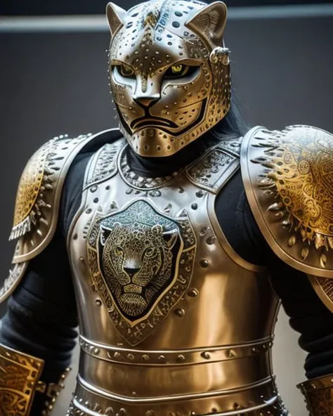 photo of a warrior with metal jaguar themed armour, highly detailed, 4 k, hdr, smooth, sharp focus, high resolution, award - winning photo