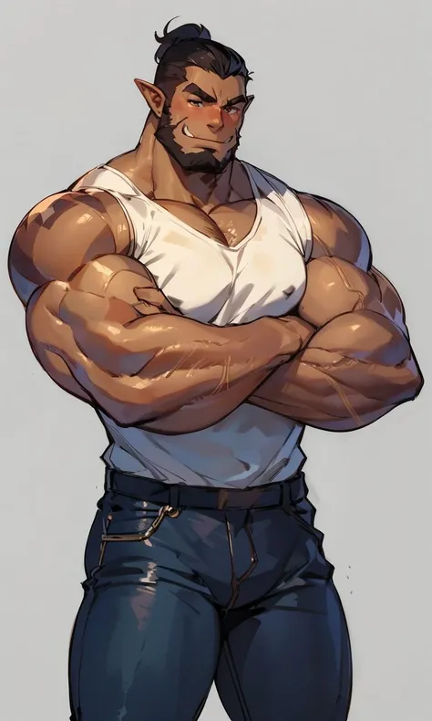 mature male, (male focus:1.2), muscular, happy smile
BREAK
(mature male:1.3), (muscular:1.3), orc,0rc, green skin,( casual:1.4)
<lora:GayOrc:0.8><lora:ArtMale_V1.0:0.5>, Balancing, Full shot