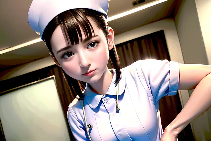(RAW photo, best quality), (realistic, photo-realistic:1.3), wide angle photo, masterpiece, 1girl, cute, young, (upper body:1.3), realistic face, standing, studio lighting
in hospital operating room, surgical gloves, medical equipment, anesthesia machine
(((White))) nurse uniform smooth, nurse, nurse hat, stethoscope  <lora:NurseUniform0_1:1> lain iwakura (serial experiments lain) <lora:LainIwakuraSerialExperimentsLain0:0.8>