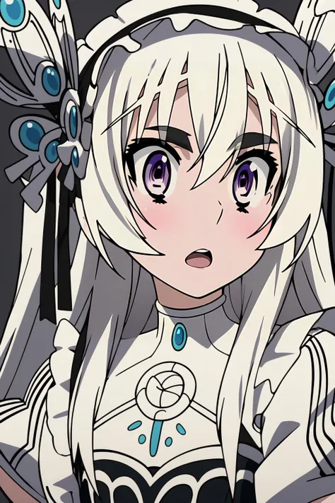 (masterpiece, best quality),  intricate details,
1girl,    <lora:1655637318951922931:0.8> anime perfect detailed style, best quality, ultra perfect detailed, perfect anatomy, chaika trabant (hitsugi no chaika), white-silvered hair, purple eyes, black eyebrows, black and white dress, black and white hair ornament with small silver butterflies on sides,
Open mouth, surprised,  <lora:surprised_v100:1>