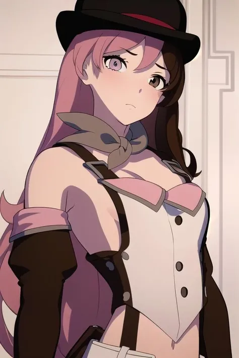 neopolitan, <lora:neopolitan-lora-nochekaiser:1>,
neopolitan, long hair, brown hair, (brown eyes:1.3), pink hair, multicolored hair, pink eyes, two-tone hair, (heterochromia:1.2), split-color hair,
BREAK gloves, hat, navel, brown eyes, detached sleeves, midriff, belt, pants, white gloves, black headwear, bowler hat,
BREAK looking at viewer,
BREAK outdoors,
BREAK <lyco:GoodHands-beta2:1>, (masterpiece:1.2), best quality, high resolution, unity 8k wallpaper, (illustration:0.8), (beautiful detailed eyes:1.6), extremely detailed face, perfect lighting, extremely detailed CG, (perfect hands, perfect anatomy),
