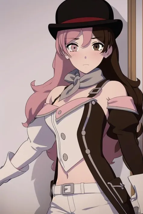 neopolitan, <lora:neopolitan-lora-nochekaiser:1>,
neopolitan, long hair, brown hair, (brown eyes:1.3), pink hair, multicolored hair, pink eyes, two-tone hair, (heterochromia:1.2), split-color hair,
BREAK gloves, hat, navel, brown eyes, detached sleeves, midriff, belt, pants, white gloves, black headwear, bowler hat,
BREAK looking at viewer,
BREAK outdoors,
BREAK <lyco:GoodHands-beta2:1>, (masterpiece:1.2), best quality, high resolution, unity 8k wallpaper, (illustration:0.8), (beautiful detailed eyes:1.6), extremely detailed face, perfect lighting, extremely detailed CG, (perfect hands, perfect anatomy),