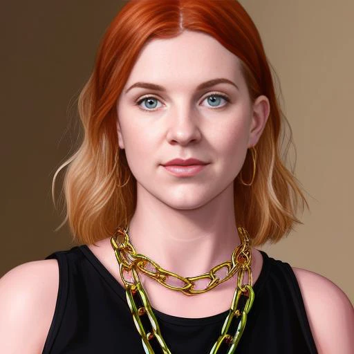 portrait of (auraqw adrym daryloz), amber red hair, green eyes, chunky gold chain necklace, gta5-artwork