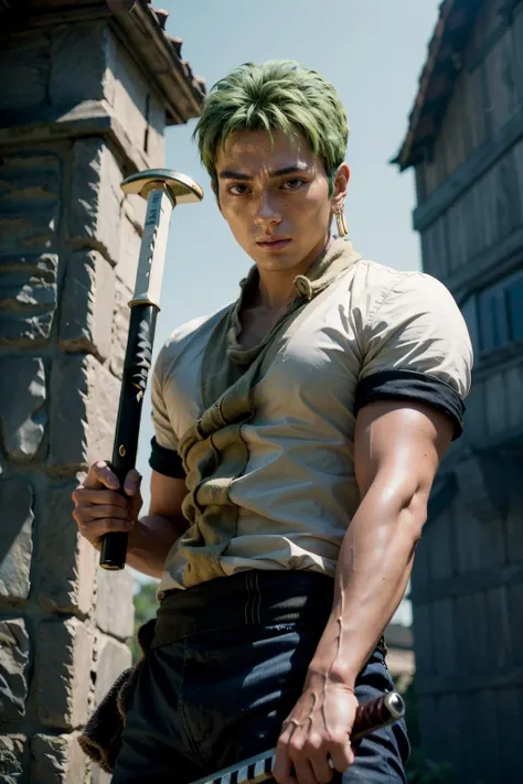Masterpiece, anime, best quality, young male, yellow hair, sleeveless, chain armor, medieval, sitting side view