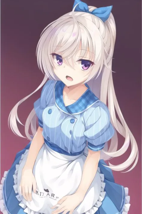 masterpiece, best quality, ultra detail,(1girl), <lora:Akizuki Kanna:1>,flat chest,blue_bow,apron,open mouth,((looking at viewer))