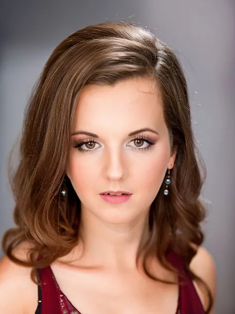 cinematic photo an exquisite portrait photograph, 85mm medium format photo of ((ohwx woman)) with a classy hairstyle <lora:MarissaMae_SD15_v1.0:1> MarissaMae, classy makeup, simple background, symmetrical, rule of thirds, . 85mm photograph, film, bokeh, professional, 4k, highly detailed, (in style of Miko Lagerstedt)