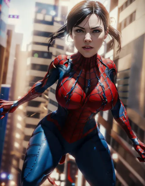 3d female SpidermanClasic , sexy <lora:SpidermanClasic_v1.0:0.7>  ((without mask))
flying with buildings in the background, dynamic pose, masterpiece, highres, photorealistic, best quality, perfect lighting, adult, mature, female, 1girl, 8k,  realistic, photo-realistic, ultra-detailed, fullbody