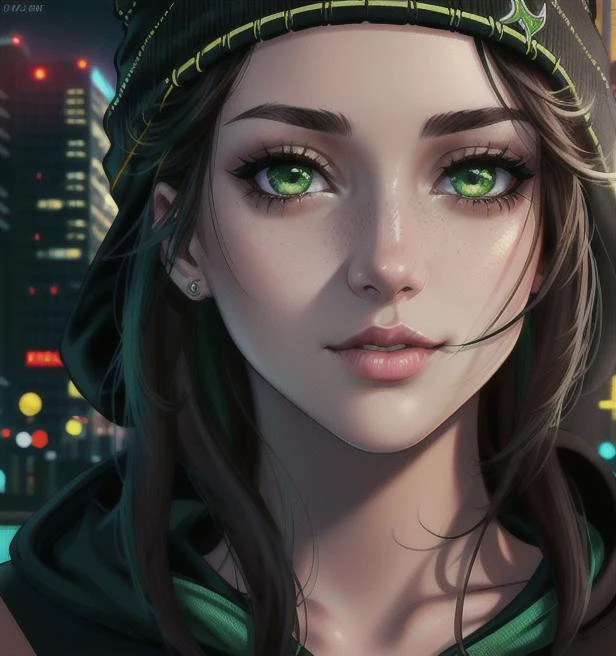 Sacramento skyline, ((black beanie,black baggy hoodie)),green eyes, darkest brown hair, long straight hair, a girl is standing by the river,1girl,lipstick,neon lights, night,moon in the sky,outstretched arm,cyberpunk,Looking at Viewer,comic,detailed,Cinematic light, intricate detail, highres, detailed facial features, high detail, sharp focus, smooth, aesthetic, extremely detailed, stamp, octane render, a girl is standing by the river,1 women, neon lights, darkest brown hair, long and wavy hair, Green eyes, Yellow eyes,night,moon in the sky,outstretched arm,cyberpunk,Looking at Viewer,comic,detailed,Cinematic light, intricate detail, highres, detailed facial features, high detail, sharp focus, smooth, aesthetic, extremely detailed, stamp, octane render, ((very detailed, crisp eyes)), sitting on train bench, night time, (city background:1.2), dark makeup, digital art, trending on artstation, highly detailed, fine detail, intricate, beautiful detailed glow, detailed, Cinematic light, intricate detail, highres, detailed facial features, high detail, skater girl ((black beanie, Black baggy hoodie, hazel eyes)), <lora:3loraGuofeng3Lora_v32LoraBigLight:1>
