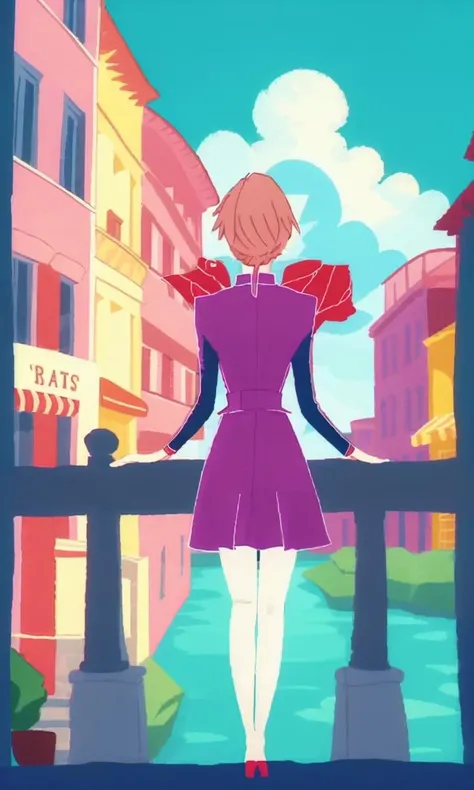 spyxfamabs2023, 1girl, uhd, 8k, best quality, masterpiece, illustration, vibrant colors, city, beautiful woman, elegant dress, blonde hair, stylized, cartoon, cute