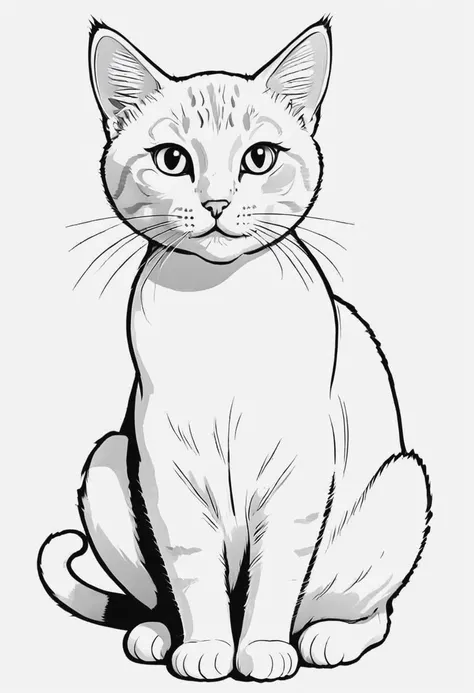 paracolorear, a cat, strong lines, monochrome, minimalist, white background, high contrast, simplistic, <lora:Coloring_Pages__Dibujos_para_Colorear:0.7>
