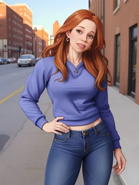 ((SFW)), 100_c1acabe164da40d1b2f3ef89dde39fd7loratoken, jeans, sweatshirt,  muscular bodybuilder, downtown, <lora:Lora-MissaX:1>