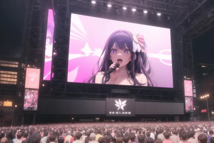 <lora:hoshino_ai_v0.1a:1>
street, crowd, big screen, ai hoshino singing on screen,, masterpiece, best quality, highly detailed