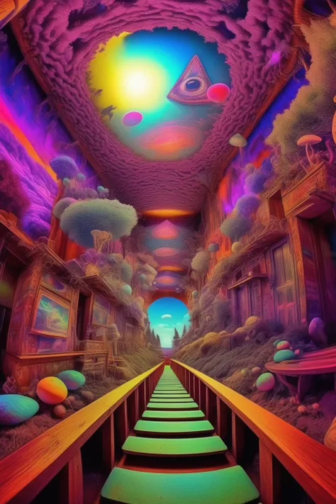 <lora:Larry Carlson Style:1>Larry Carlson Style - Embark on a visual odyssey with psychedelic DMT photography. Surreal scenes unfold, filled with vibrant colors and intricate details. The images transport the viewer to a realm where reality and fantasy intertwine, evoking a sense of wonder and curiosity. Photo taken by Android Jones with a Sony Alpha 1 and a fisheye lens. Award Winning Photography style, renowned for its immersive and mind-expanding nature. Cinematic lighting techniques and projection mapping create a dynamic and captivating atmosphere, casting shadows and highlights that enhance the visual experience. 8K, Ultra-HD, Super-Resolution
