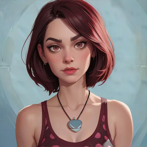 <lora:pseudoamandavisell:0.7>, avisell_style, portrait of a woman wearing maroon polkadot tank top, locket || <lora:pseudoamandavisell:0.2>, avisell_style, masterpiece, 8k, high resolution, shallow depth of field, sharp focus