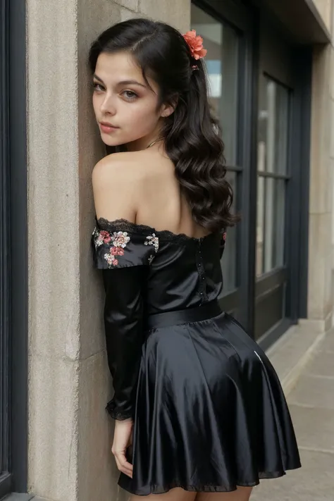 Beauty photo,
<lora:SorryMom_v1.0:1> SorryMom
(female in a dark theme:1.3),
with (
Off-the-Shoulder Dress Oscar de la Renta Silk, lace Off-the-shoulder, full skirt, floral print, layered ruffles, coral color
:1.2)
long curly hairstyle,
detailed hair strand, ear, detailed upper torso, detailed eyes, detailed pupils, detailed iris, detailed nose, detailed lips, ears, detailed sideburns, eye reflection, ray tracing, path tracing, reflection,
in style of
Richard Avedon Portrait Large-format camera, high-quality lenses Simple backgrounds,