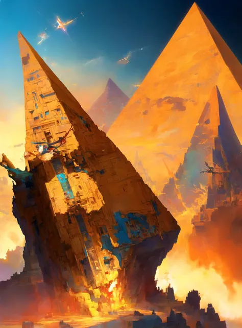 by james jean, wlop, ross tran, michael whelan, alena aenami and android jones, landscape of The Great Pyramid of Giza, Stormy weather, Detailed illustration, Surrealism Art, expressive