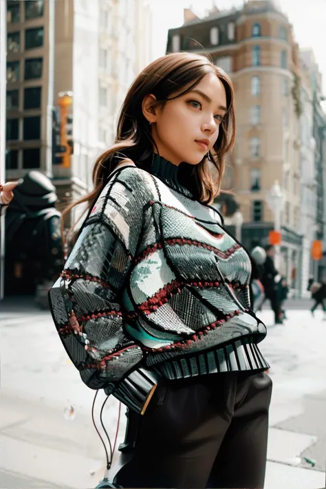 <lora:graphicalclothes:0.6>, graphic_cloth, woman wearing cable knit sweater || masterpiece, perfect quality, sharp focus, shallow depth of field, 8k