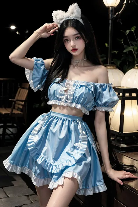 (best quality),[masterpiece],((beautiful:0.75) cute girl:0.75),[clear and clean] pixiv (illustration),long hair,looking at viewer,outdoors,standing,(black hair:1.2),night,neck ribbon,seaside
<lora:add_detail:0.3>  <lora:Special clothes22:0.75> Special clothes22