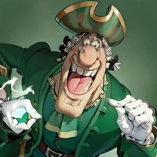 a pirate in a green suit, with a big nose, with a chic smile,perfect face, livsi <lora:livsi:0.75>
