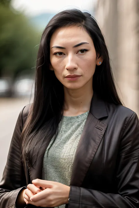 photo of (Z4raEuR401:0.99), a woman, RAW, close portrait photo, long brown coat, long haircut, pale skin, slim body, (high detailed skin:1.2), 8k uhd, dslr, soft lighting, high quality, film grain, Fujifilm XT3 sharp focus, f 5.6