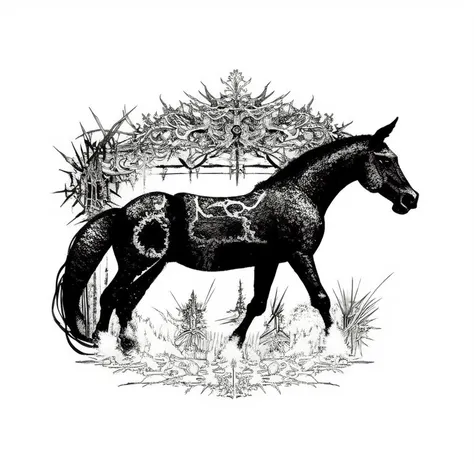 (horse),Neotribal <lora:Neotribal:1>