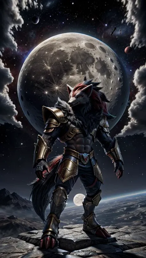 a muscular anthro black wolf wearing milky way battle armor, standing in dark throne room, an oversized full moon in the background, a outer space, soul scene, attentive detail, dynamic action pose, mind-blowing detail, a fantasy image, full length portrait, a completely real scene, Unreal Engine 5, surrealistic lighting, aerial perspective, outer space view
<lora:Zoroark:0.85> Zoroark