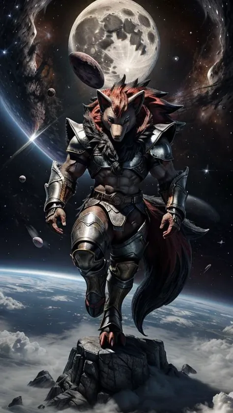 a muscular anthro black wolf wearing milky way battle armor, standing in dark throne room, an oversized full moon in the background, a outer space, soul scene, attentive detail, dynamic action pose, mind-blowing detail, a fantasy image, full length portrait, a completely real scene, Unreal Engine 5, surrealistic lighting, aerial perspective, outer space view
<lora:Zoroark:0.85> Zoroark