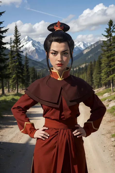 m1ngnawen-600 in a red and black tosunfm uniform dress,in a forest,long hair,RAW Photo, 8k uhd, dslr, soft lighting, high quality, film grain, higly detailed face,ultra detailed,masterpiece quality,Fujifilm XT3 <lora:TOSUITV11:0.8>