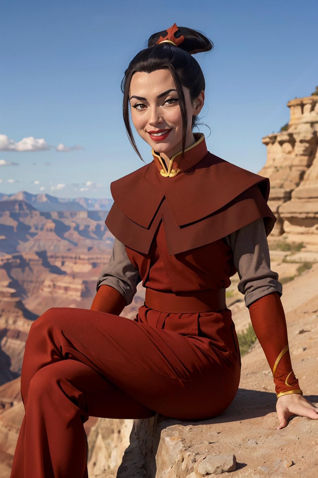 Araffe sitting on a rock in a red outfit on a cliff - SeaArt AI