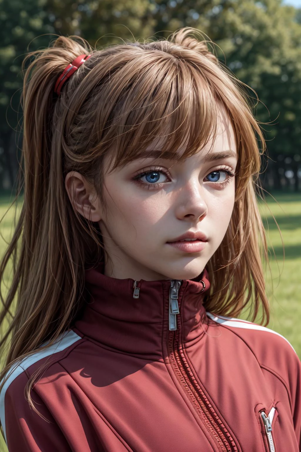 (masterpiece, best quality, detailed), 1girl, solo, outdoors, grass, portrait, upper body, close-up, parted lips, looking at viewer,
souryuu asuka langley, red jacket, interface headset <lora:AsukaLangleySouryuuV2-000015:1> <lora:more_details:0.5>