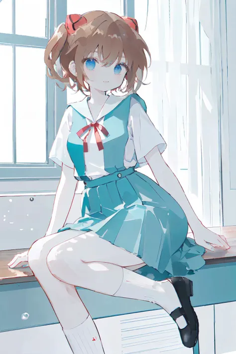 <lora:AsukaLangleySouryuuV2:1>souryuu asuka langley, brown hair,
interface headset, suspender skirt, red ribbon, white shirt, school uniform, socks, shoes
(best quality, masterpiece, RAW photo,ultra-detailed:1.2), <lyco:GoodHands-beta2:1.0>,1girl,solo,looking at viewer,smile