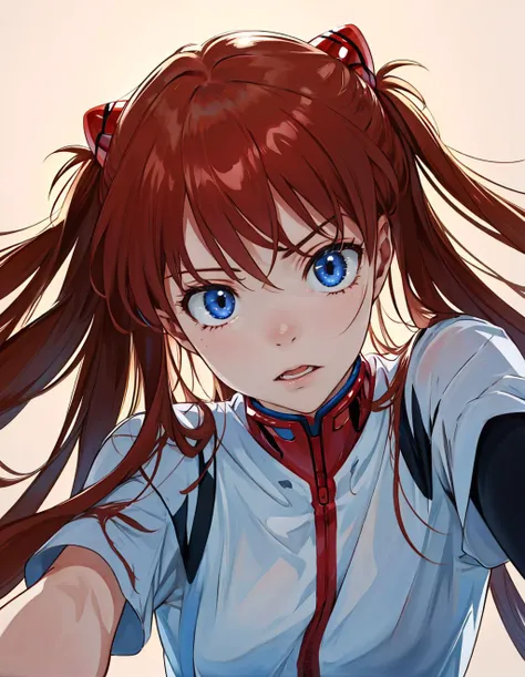 1girl,pov,from below, <lora:PovFromBelowV1:0.8>, <lora:AsukaV1-000016:0.4>, souryuu asuka langley, looking disgusted,, (masterpiece, best quality, high quality, highres, ultra-detailed),