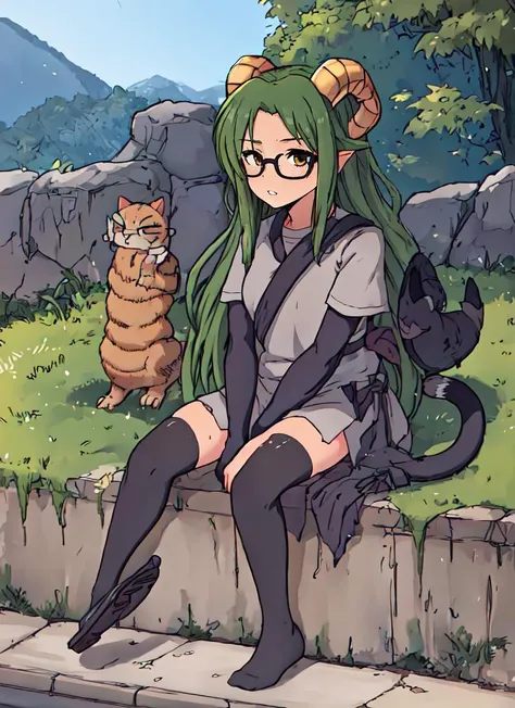 ((best quality)), ((highly detailed)), masterpiece, extremely detailed face, beautiful face, , <lora:more_details:.3>, (1girl), (glasses), <lora:slim_tall-plump_short:1>, dynamic pose, full body, ((<lora:catLingerieCatCutout_v10:1>(, cat ear pantiescat ear thighhighs))), <lora:aiomonstergirls_loraLocon:.8>, dragon girl, <lora:WaifuDragon:.2>, scales, light green colored hair, yellow eyes, dragon horns, dragon tail, dragon wings, , (outdoors, in a dark ice cave, stalagmite, stalactites, morning), <lora:Ghibli Style:.8>, ghbl_style