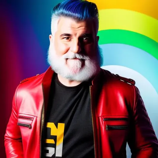 portrait of sks man with red leather jacket, heavy punk haircut with rainbow color, middle body, 8k <lyco:locon_perfecteyes_v1_from_v1_64_32:0.75> <lora:larr4lde:1>