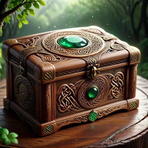 Naturalistic style with an emphasis on depicting scenes realistically, often with a focus on everyday life, celtic druidic ornate wooden box with gem filigree, Drapes  Weevil  Mica  Uncanny Pressure, naturalistic, realistic depiction, everyday life, detailed, objective, authentic, lifelike